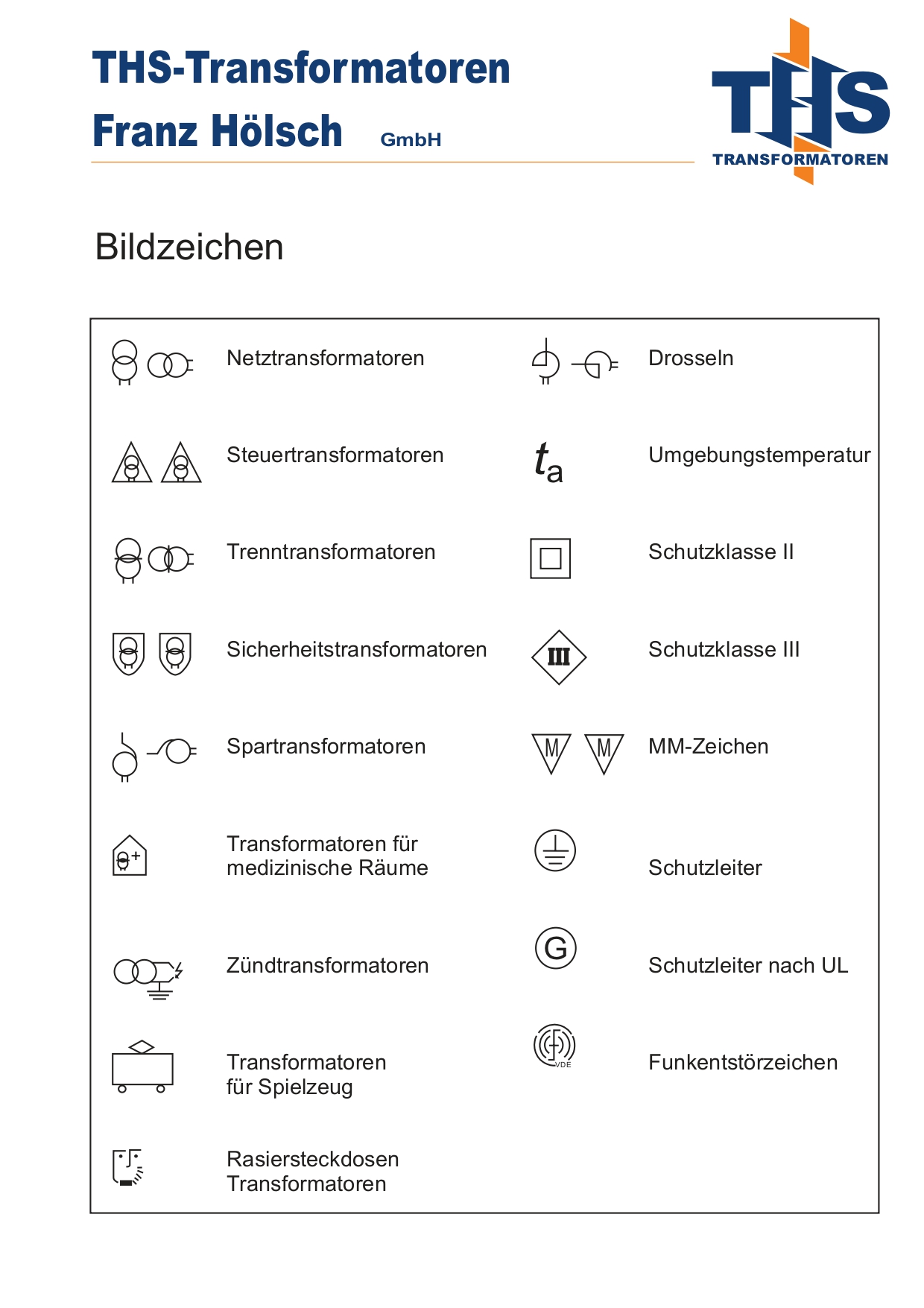 THS-Transformatoren Franz Hölsch GmbH | Symbols according to VDE